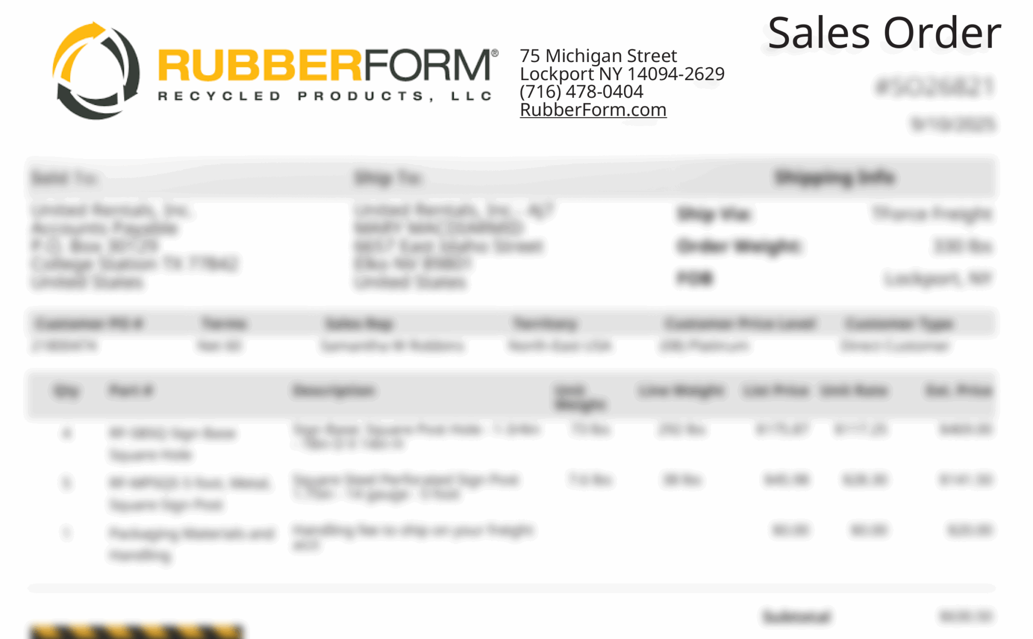 RubberForm Sales Order SO26821 – 9_10_2025 United Rentals, Inc. _ United Rentals, Inc.- AJ7, NV